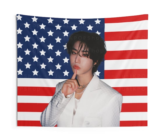 Stray Kids Han in White Suit American Flag, Han Jisung American