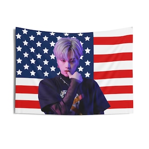 Xdinary Heroes Jungsu Silver Hair American Flag, Xdinary Heroes Concert Banner, Xdinary Heroes Kpop Flag, XDH World Tour, XDH 2025