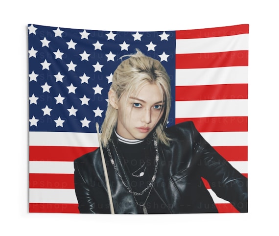 SKZ Felix Rockstar Vibe American Flag, Stray Kids Felix American