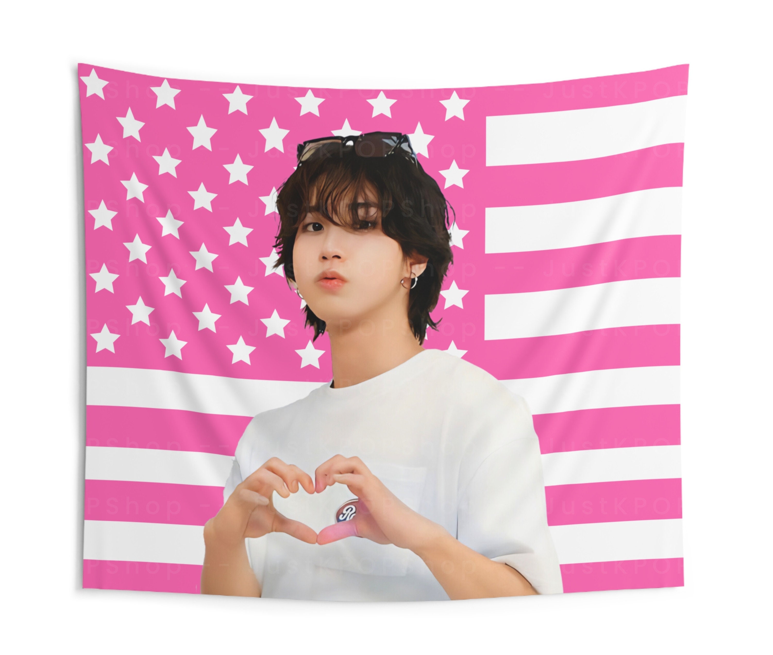 SKZ Han Finger Heart American Flag, Han Jisung Pink American