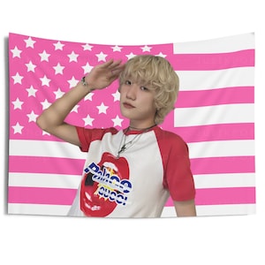 P1Harmony Jongseob Curly Hair American Flag, Jongseob Pink American Tapestry, P1Harmony Utop1a, P1Harmony P1ustage, p1harmony tour 2024