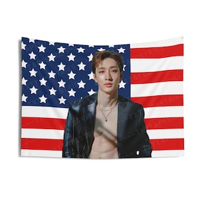 Stray Kids Bang Chan Photo Flag Banner, Bang Chan American Tapestry, Bang Chan Merch Decor, Gift for Bang Chan Fan, Bang Chan Fan Gift Ideas