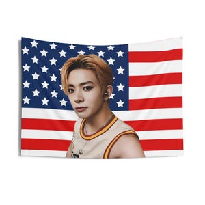 Heeseung Jersey Flaga Amerykańska, Enha Koncert Banner, Enha Kpop Flag, Enha Desire Unleash, Enha World Tour