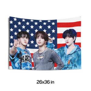 Stray Kids Changbin Han Seungmin Flag Banner, Skz Members American Flag Tapestry, Stray Kids Lalalala, Gift for Stray Kids fans, Megaverse