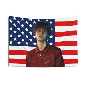 Xdinary Heroes Gun-il Red Outfit American Flag, Xdinary Heroes Concert Banner, Xdinary Heroes Kpop Flag, XDH World Tour, XDH 2025