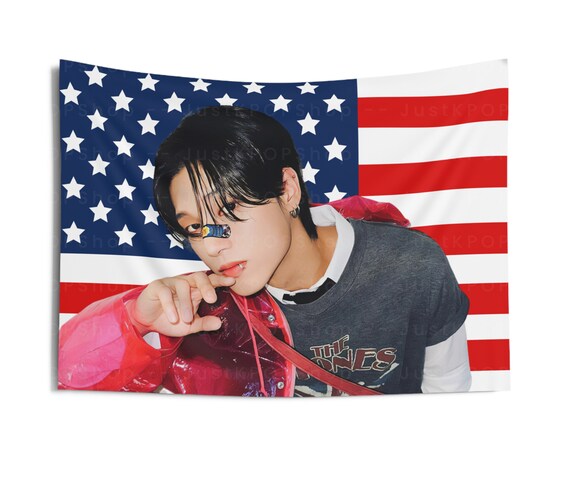Ateez Wooyoung Jawline American Flag, Ateez Concert Banner