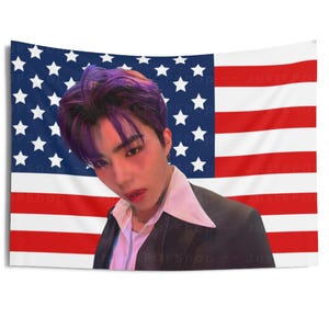 ZB1 Gunwook Stunning in Purple Hair American Flag, Zerobaseone Gunwook American Tapestry, Zerobaseone Good So Bad, Zerobaseone Tour 2024