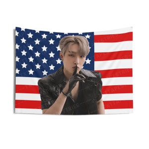 Ateez Mingi and his Silver Hair Flag Banner, Mingi American Tapestry, Mingi Merch Decor, Gift for Mingi Fan, Ateez Coachella 2024