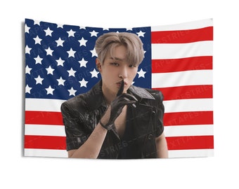 Ateez Mingi and his Silver Hair Flag Banner, Mingi American Tapestry, Mingi Merch Decor, Gift for Mingi Fan, Ateez Coachella 2024