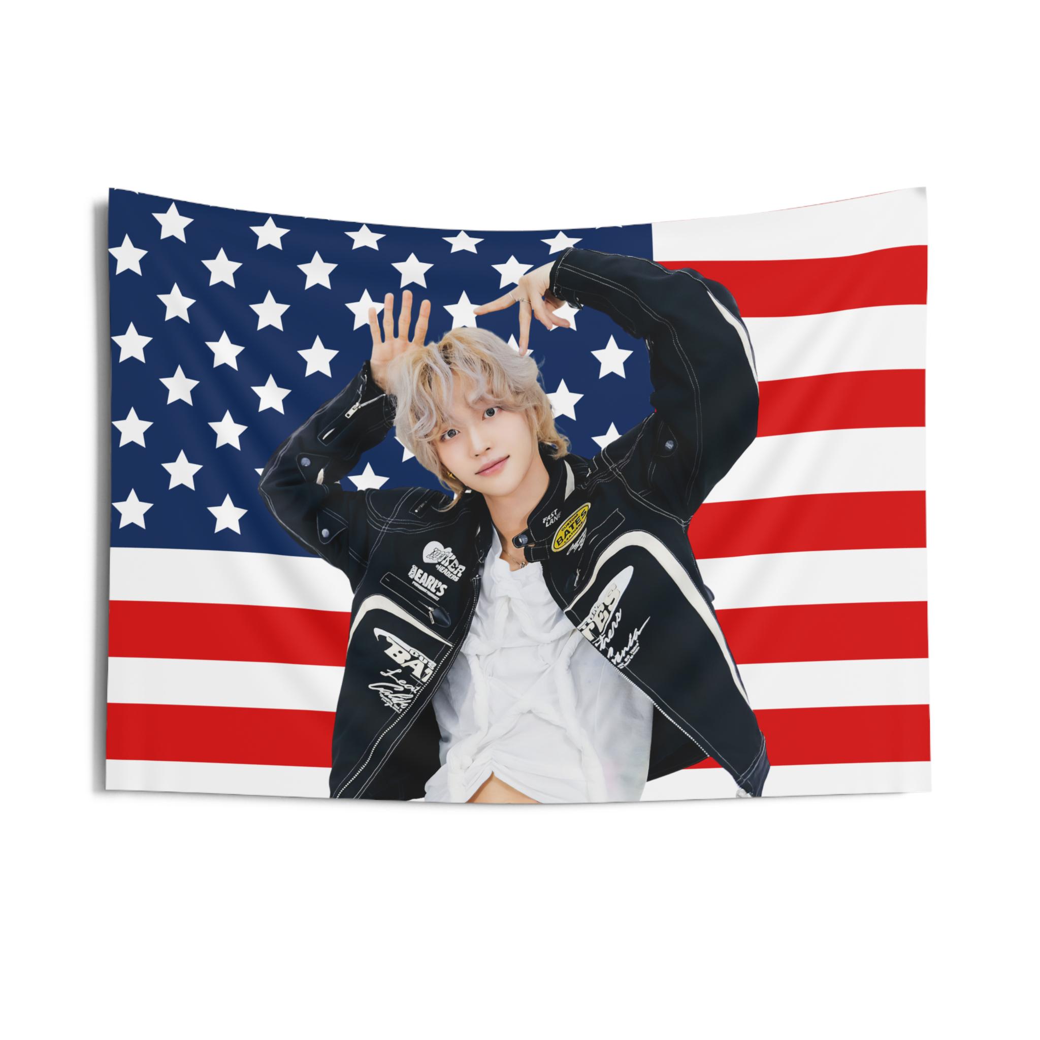 Riize Wonbin Blonde Hair American Flag, Riize Concert Banner