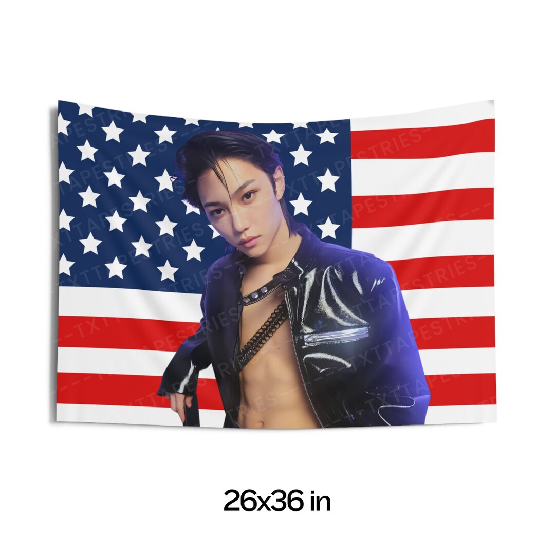 Stray Kids Felix Abs Flag Banner, Felix American Flag Tapestry, Stray