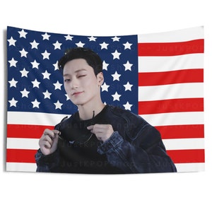 Ateez San Wink Amerikanische Flagge, Ateez Konzert Banner, Ateez Kpop Flagge, Goldene Stunde Teil 2, Ateez Wille zur Macht, Ateez Welttournee