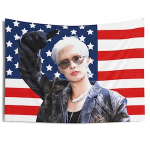 Ateez Mingi Cool Shades Amerikanische Flagge, Ateez Konzertbanner, Ateez Kpop Flagge, Goldene Stunde Teil 2, Ateez Wille zur Macht, Ateez Welttournee