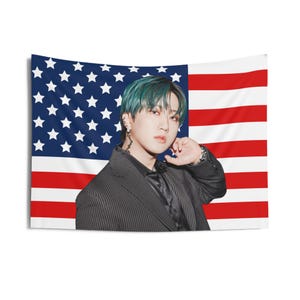 Stray Kids Changbin Green Hair American Flag, Stray Kids Concert Banner, SKZ Kpop Banner, Stray Kids Ate, SKZ Mountains, Stray Kids Giant