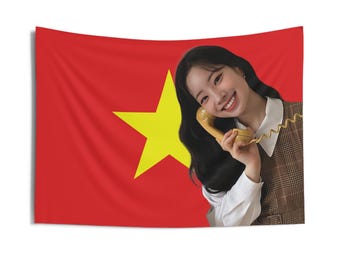 Teléfono Twice Dahyun con bandera de Vietnam, tapiz vietnamita de Dahyun, decoración de merchandising de Tzuyu, regalo para Tzuyu, Twice One Spark