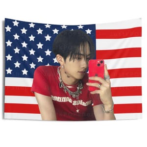 P1Harmony Jiung Red Shirt American Flag, Jiung American Tapestry, P1Harmony Utop1a, P1Harmony P1ustage, p1harmony tour 2024