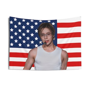 Shinee Taemin White Tanktop American Flag, Shinee Concert Banner, Shinee Kpop Flag, Gift for Shawols, Shinee 2025