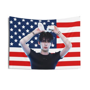 ZB1 Yujin Bunny American Flag, Zerobaseone Concert Banner, Zb1 Kpop Flag, Zerobaseone Blue, Zerobaseone Blue Paradise