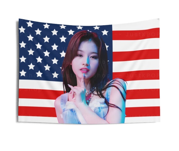 Twice Sana Face Card American Flag, Sana American Tapestry