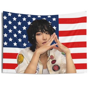 Seonghwa Insane Face Card Bandiera americana, Banner concerto Ateez, Bandiera Kpop Ateez, Golden Hour Parte 2, Ateez Will To Power, Ateez World Tour