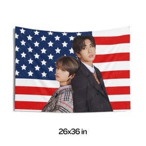 Stray Kids Lee Know and Han Flag Banner,  Lee Know and Han American Tapestry, MinSung Merch Decor, Gift for MinSung, MinSung Fan Gift Ideas