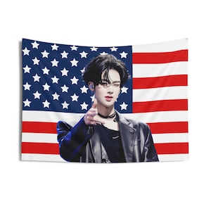 ZB1 Ricky Wink American Flag, Zerobaseone Concert Banner, Zb1 Kpop Flag, Zerobaseone Blue, Zerobaseone Blue Paradise