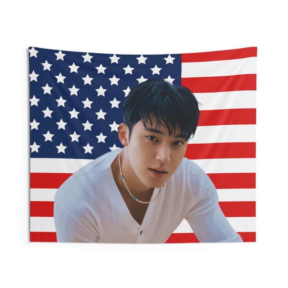 Svt Mingyu Face Card American Flag, Seventeen Kpop Flag, Seventeen
