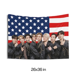 Stray Kids Members Group Photo Flag Banner, Stray Kids American Tapestry, Stray Kids Merch Decor, Gift for Stray Kids fan, Skz Fan Gift Idea