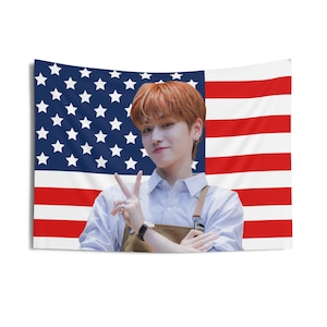 Riwoo Face Card American Flag, Boy Next Door Concert Banner, BoyNextDoor Kpop Flag, Boynextdoor Nice Guy