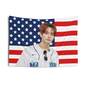 Enha Heeseung in Jersey American Flag, Enha Concert Banner, Enha Kpop Flag, Enha No Doubt, Enha World Tour