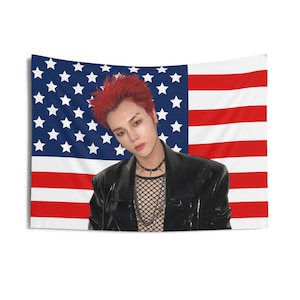 Xdinary Heroes Jungsu Red Hair American Flag, Xdinary  Heroes Concert Banner, Xdinary Heroes Kpop Flag, XDH World Tour, XDH 2025
