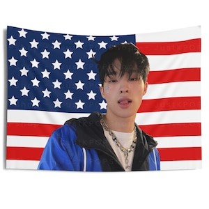 P1Harmony Keeho in Blue Jacket American Flag, Keeho American Tapestry, P1Harmony Utop1a, P1Harmony P1ustage, p1harmony tour 2024