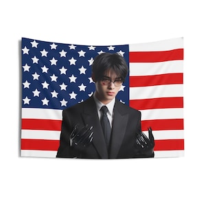 Enha Niki in Black Suit American Flag, Enha Concert Banner, Enha Kpop Flag, Enha No Doubt, Enha World Tour