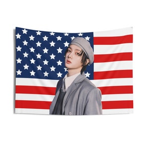 BoyNextDoor Sungho in Gray Suit Photo Flag Banner, Sungho American Tapestry, Boy Next Door Earth wind and fire