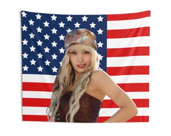 Twice Momo Blonde American Flag, Twice Concert Banner, Twice Kpop
