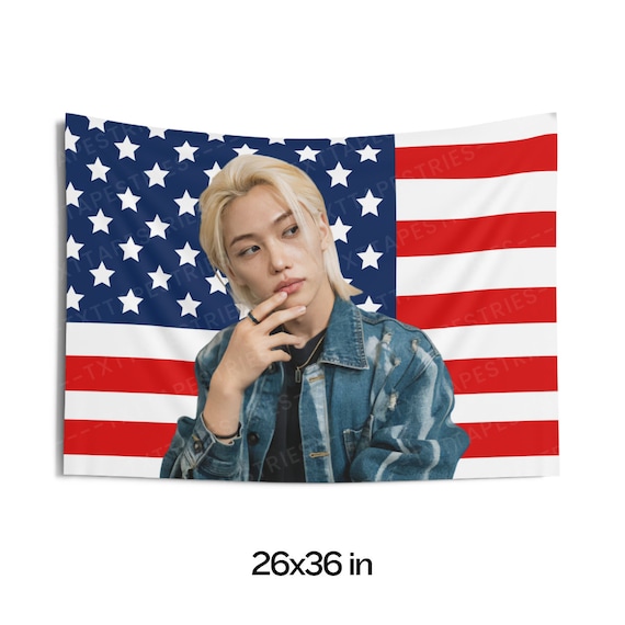 Stray Kids Felix in Denim American Flag, Felix American Flag