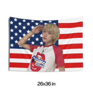 P1Harmony Jongseob Curly Hair American Flag, Jongseob American Tapestry, Jongseob Merch Decor, Killin It P1Harmony, p1harmony tour 2024