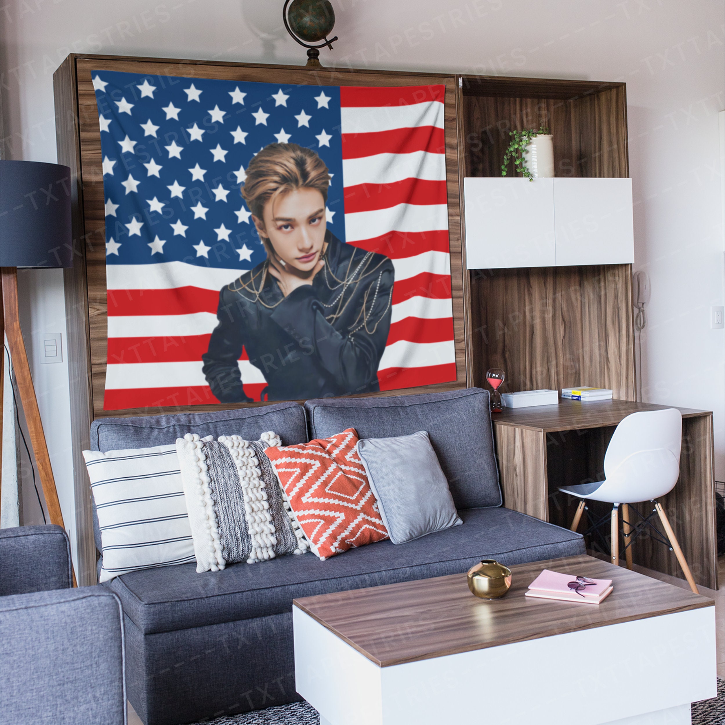 Stray Kids Hyunjin Photoshoot American Flag, Hyunjin American