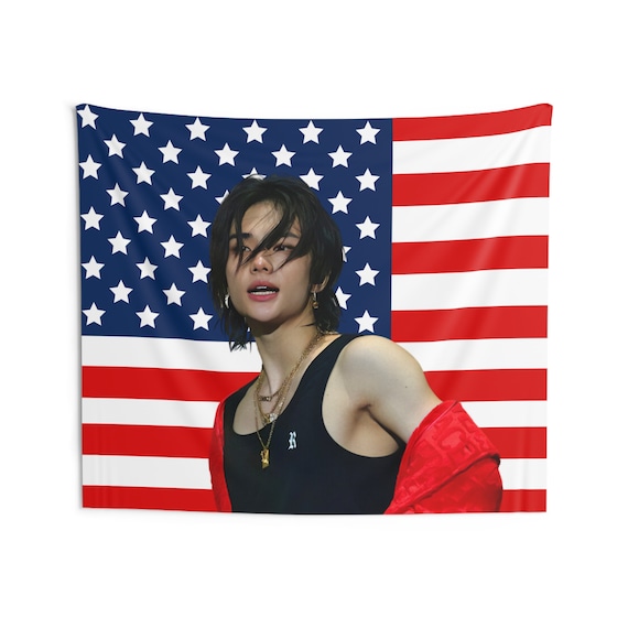 Stray Kids Hyunjin Black Tank Top American Flag, Hyunjin American