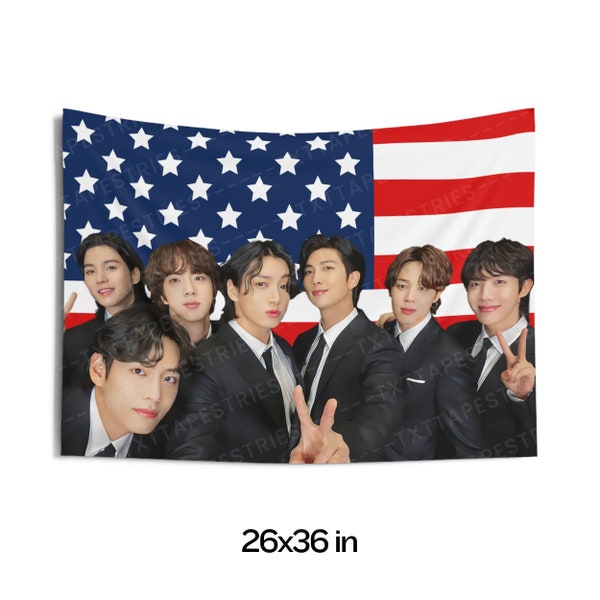 BTS Members Group Photo Flag Banner, Bts American Tapestry, Bts Merch Decor, Gift for Bts Fan, Bts Fan Gift Ideas