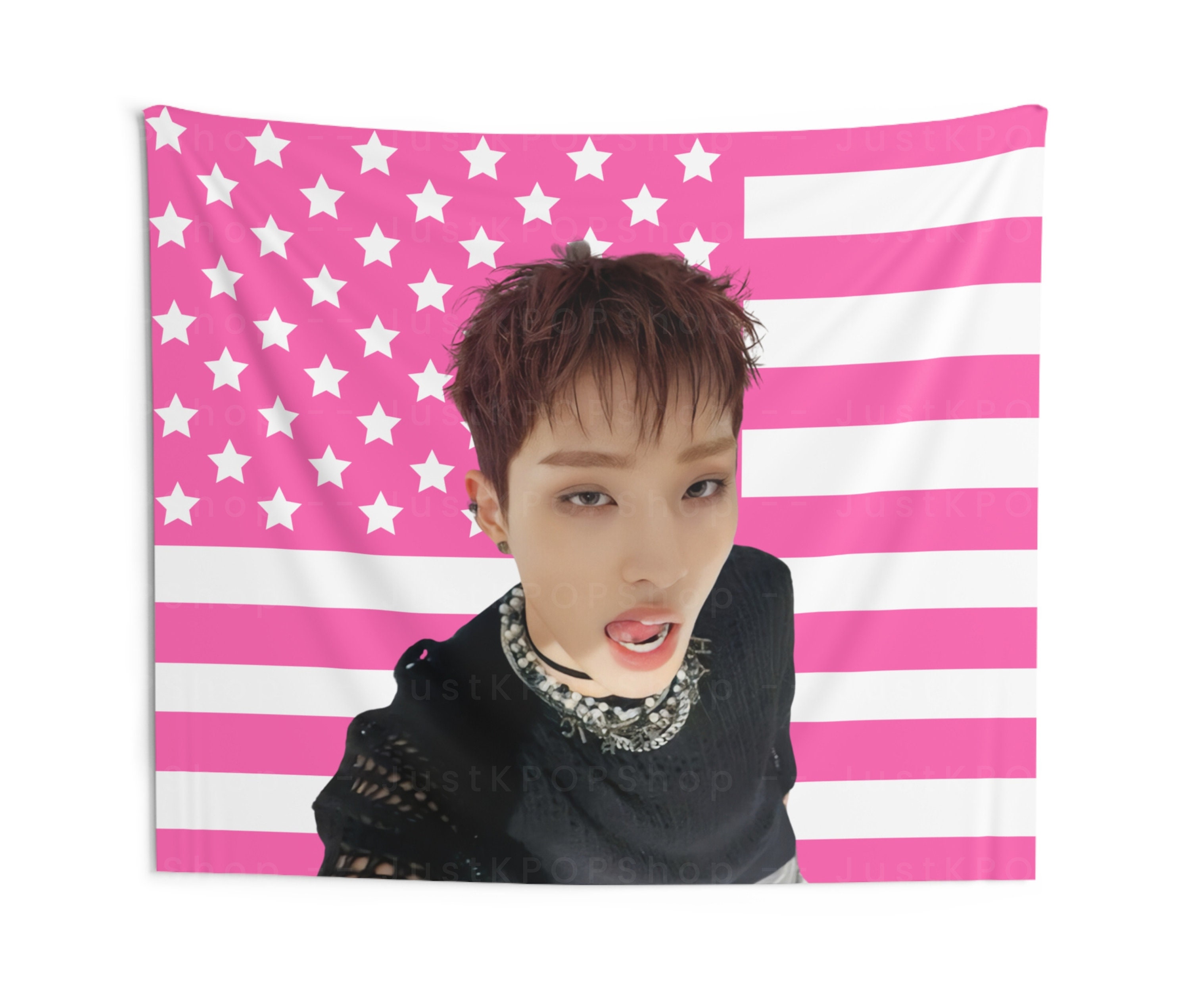 P1harmony Keeho in Black Sweater American Flag, Keeho Pink