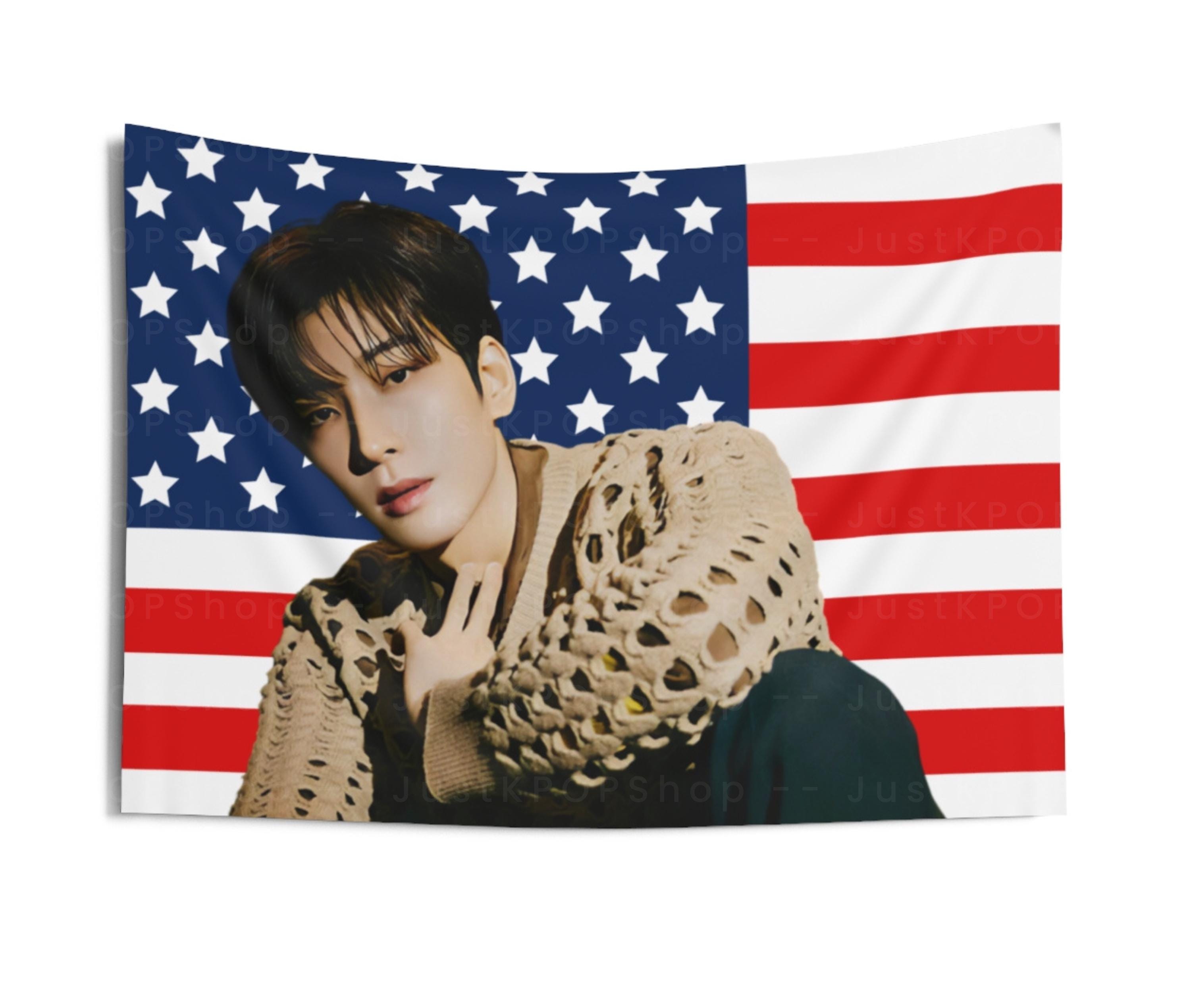 Wonwoo Face Card American Flag, Seventeen Kpop Flag, Seventeen