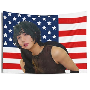 Ateez Seonghwa Tank Top Gesicht Amerikanische Flagge, Ateez Konzert Banner, Ateez Kpop Flagge, Ateez Arbeit, Ateez Konzert, Ateez World Tour 2024
