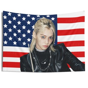 SKZ Felix Rockstar Vibe American Flag, Stray Kids Felix American