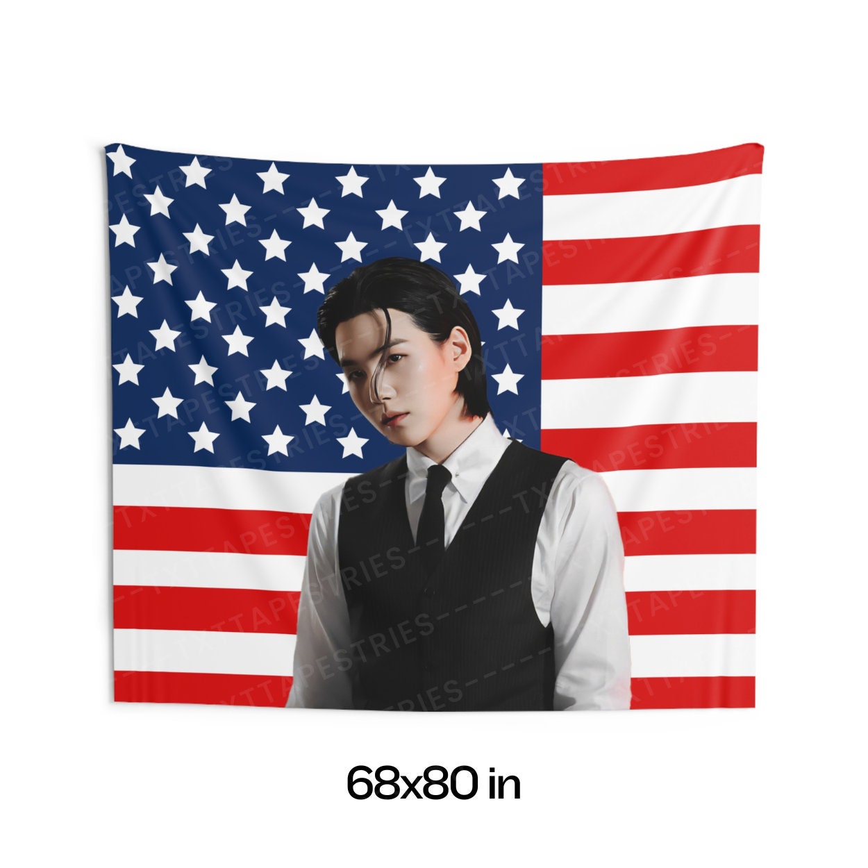 BTS Suga Black Hair Flag Banner, Suga American Tapestry