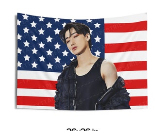 Ateez San Stunning Visuals American Flag , Ateez Concert Banner, Ateez Kpop Flag, Golden Hour Part 2, Ateez Will To Power, Ateez World Tour