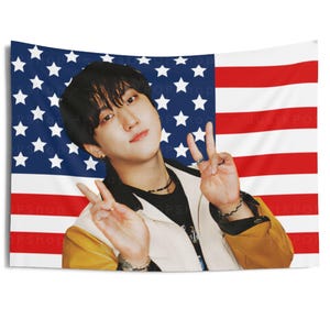 Stray Kids Changbin Cute Pose American Flag, Changbin American Tapestry, Stray Kids Ate, SKZ Mountains, Sprawiasz, że Stray Kids zostają