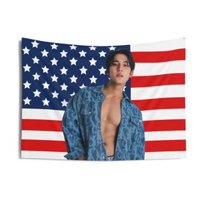 Mingyu Abs American Flag, Seventeen Concert Banner, Seventeen Kpop