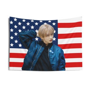Jungwon Blue Jacket American Flag, Enha Concert Banner, Enha Kpop Flag, Enha No Doubt, Enha World Tour