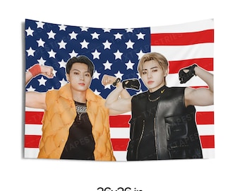 Enha Jay and Sunghoon Flexing Biceps American Flag, Enha Concert Banner, Enha Kpop Flag, Enha Desire Unleash, Enha World Tour
